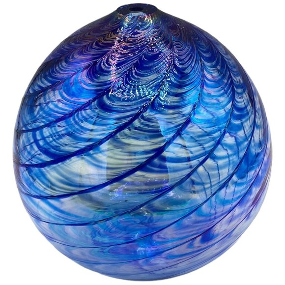 Blue Wave Iridescent Glass Decorative Diffuser Sphere Stem Bud Vase Home Decor - Picture 4 of 12